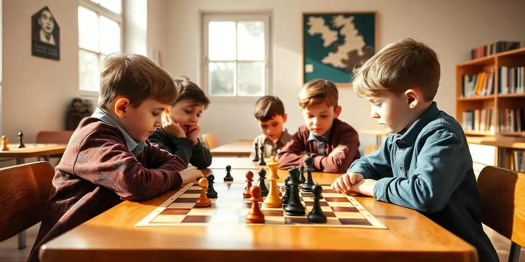 grupos pequenos en clases de ajedrez para ninos